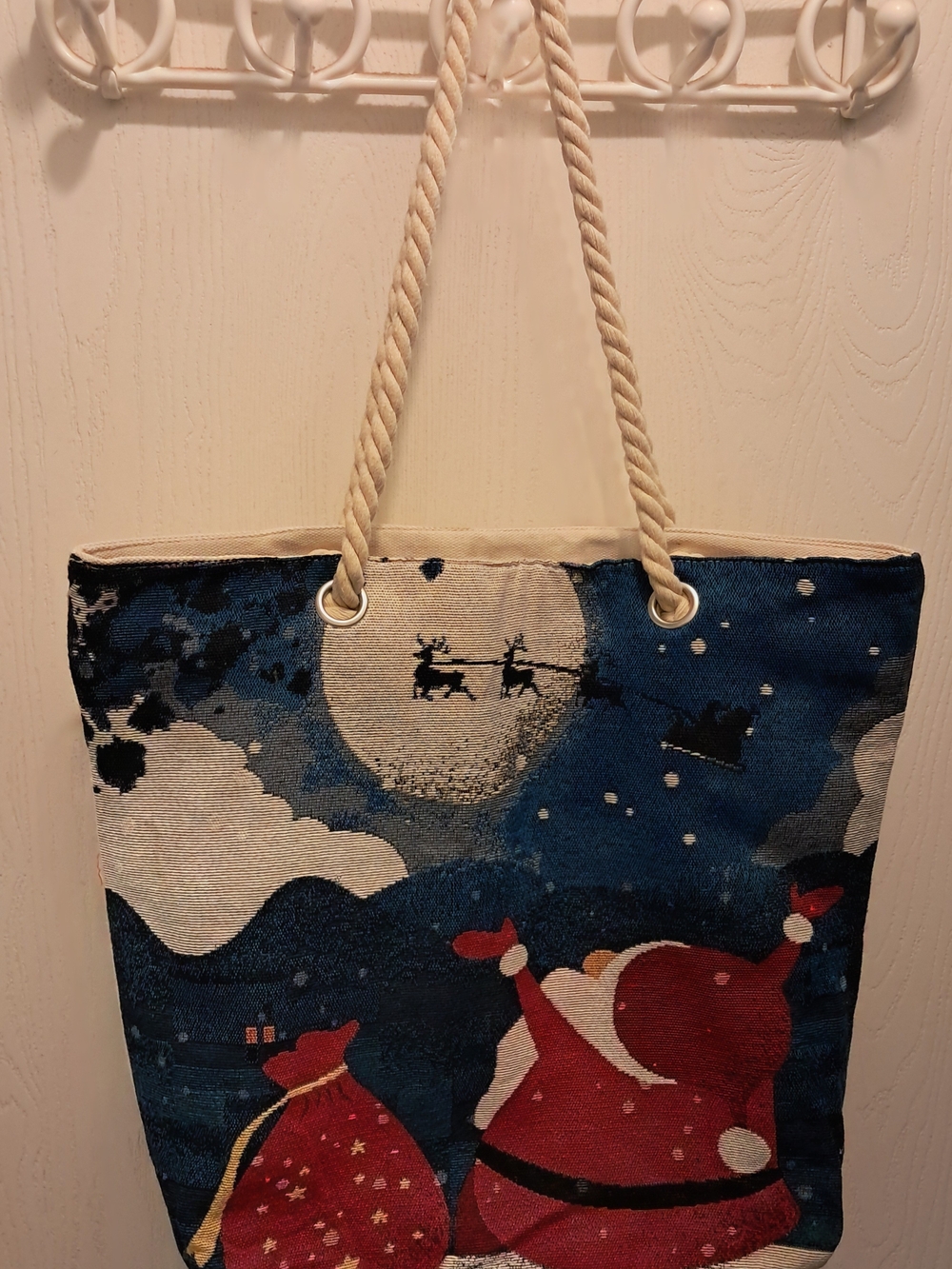Holiday Santa Tote Bag in Red and Blue